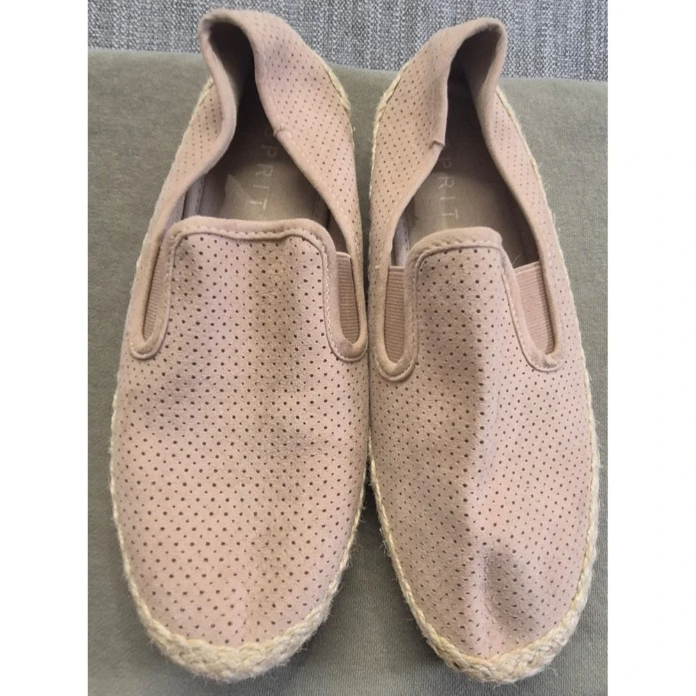 Esprit women's 8.5 perforated espadrille slip on flats blush pink rope detail